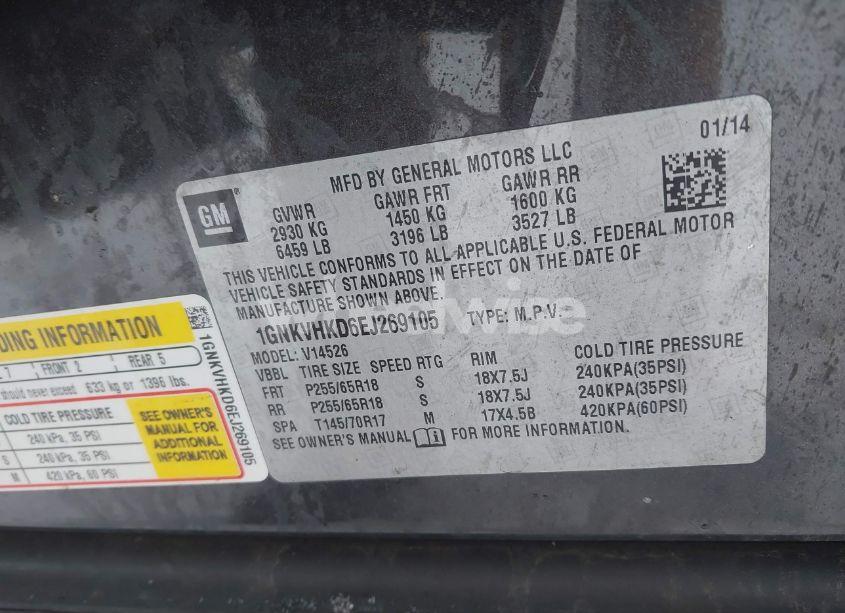 Photo 9 of 2014 Chevrolet Traverse 2LT (VIN 1GNKVHKD6EJ269105)