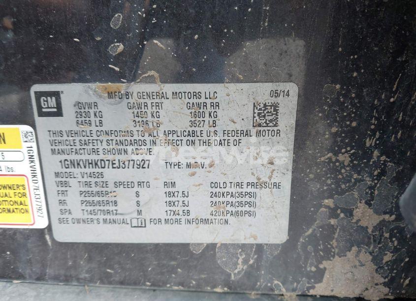 Photo 9 of 2014 Chevrolet Traverse 2LT (VIN 1GNKVHKD7EJ377927)