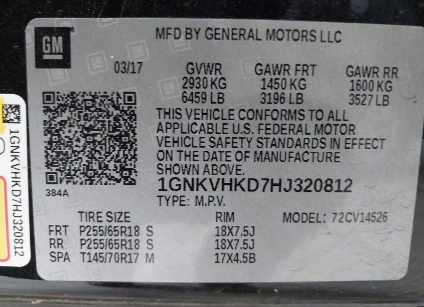 Photo 9 of 2017 Chevrolet Traverse 2LT (VIN 1GNKVHKD7HJ320812)