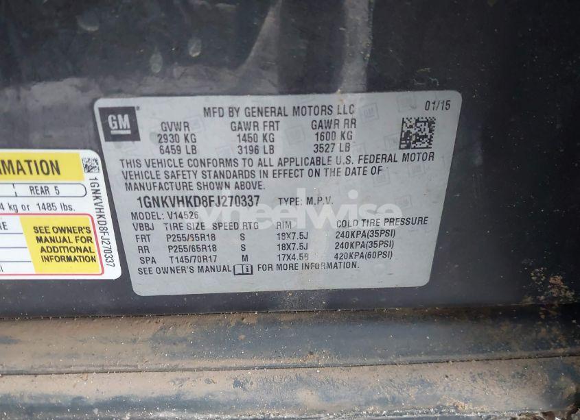 Photo 9 of 2015 Chevrolet Traverse 2LT (VIN 1GNKVHKD8FJ270337)