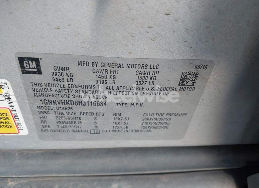 Photo 9 of 2017 Chevrolet Traverse 2LT (VIN 1GNKVHKD8HJ116634)