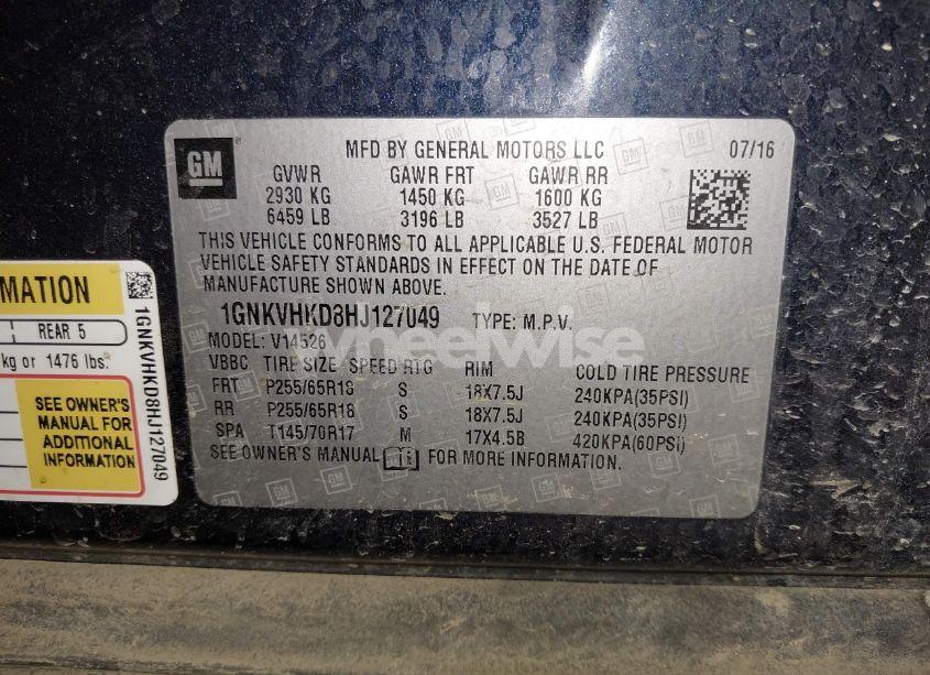 Photo 9 of 2017 Chevrolet Traverse 2LT (VIN 1GNKVHKD8HJ127049)