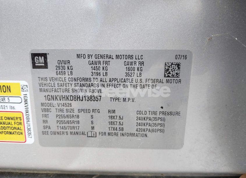 Photo 9 of 2017 Chevrolet Traverse 2LT (VIN 1GNKVHKD8HJ138357)