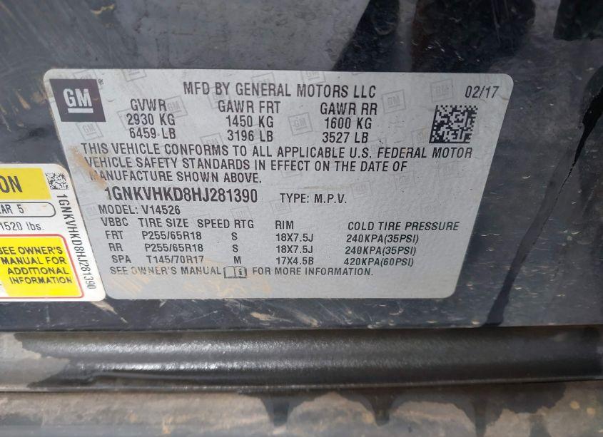 Photo 9 of 2017 Chevrolet Traverse 2LT (VIN 1GNKVHKD8HJ281390)