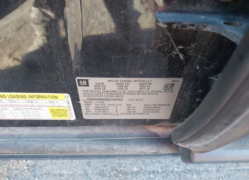 Photo 9 of 2014 Chevrolet Traverse 2LT (VIN 1GNKVHKD9EJ104150)