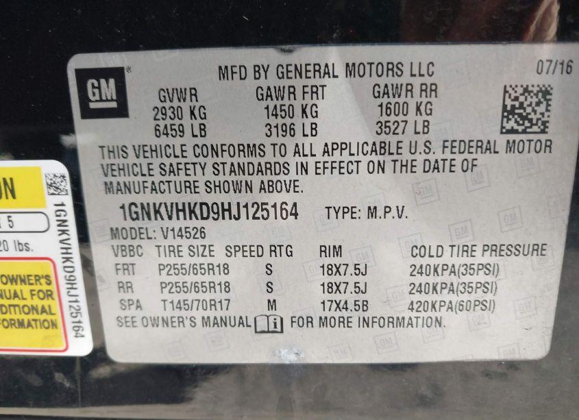 Photo 9 of 2017 Chevrolet Traverse 2LT (VIN 1GNKVHKD9HJ125164)