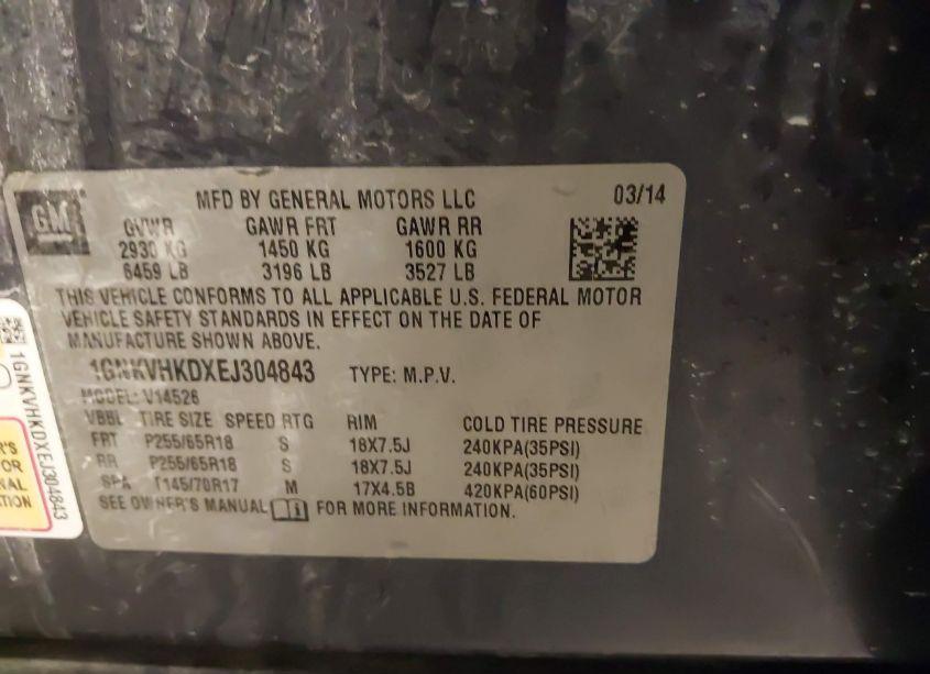 Photo 9 of 2014 Chevrolet Traverse 2LT (VIN 1GNKVHKDXEJ304843)