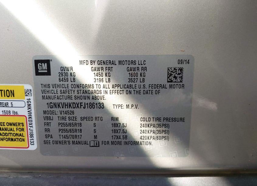 Photo 9 of 2015 Chevrolet Traverse 2LT (VIN 1GNKVHKDXFJ186133)