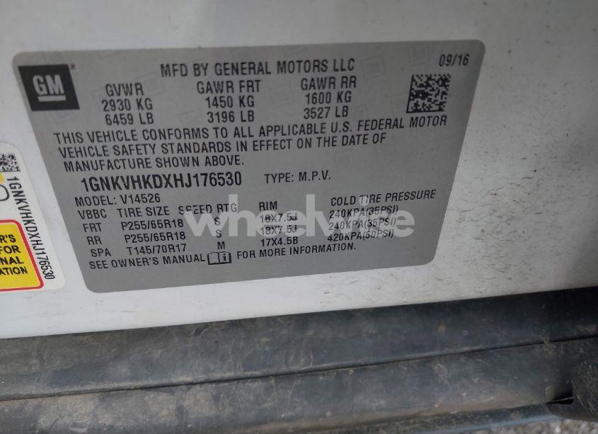 Photo 9 of 2017 Chevrolet Traverse 2LT (VIN 1GNKVHKDXHJ176530)