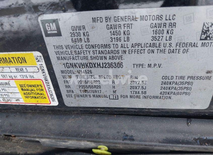 Photo 9 of 2017 Chevrolet Traverse 2LT (VIN 1GNKVHKDXHJ236306)