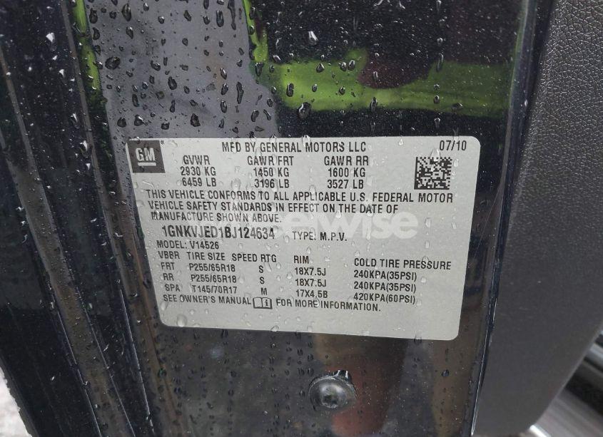 Photo 9 of 2011 Chevrolet Traverse 2LT (VIN 1GNKVJED1BJ124634)