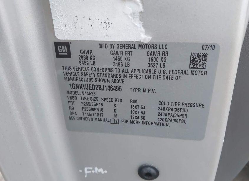 Photo 9 of 2011 Chevrolet Traverse 2LT (VIN 1GNKVJED2BJ146495)