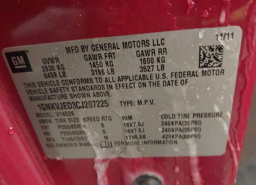 Photo 9 of 2012 Chevrolet Traverse 2LT (VIN 1GNKVJED3CJ207225)