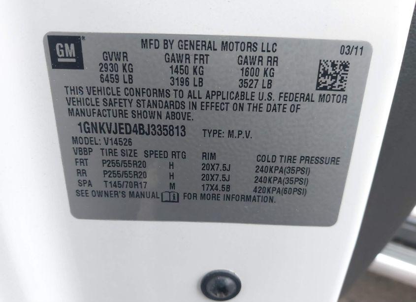 Photo 9 of 2011 Chevrolet Traverse 2LT (VIN 1GNKVJED4BJ335813)