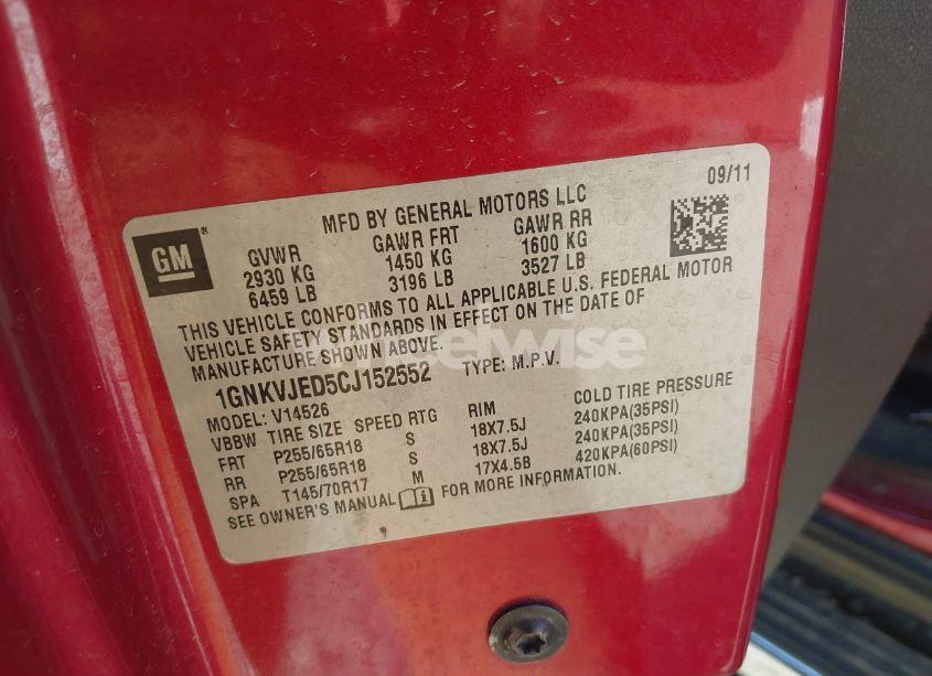 Photo 9 of 2012 Chevrolet Traverse 2LT (VIN 1GNKVJED5CJ152552)