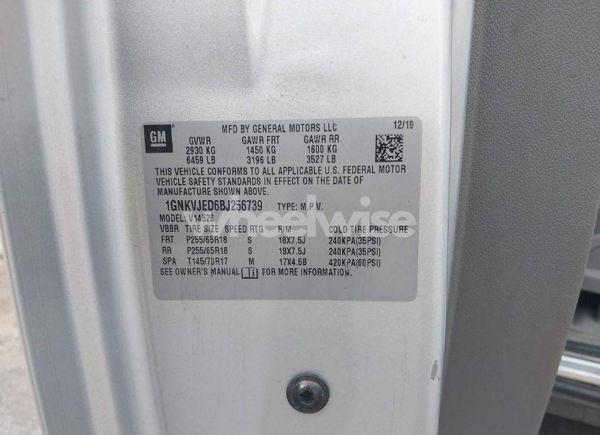 Photo 9 of 2011 Chevrolet Traverse 2LT (VIN 1GNKVJED6BJ256739)