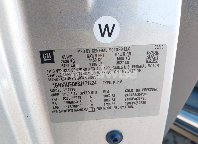 Photo 9 of 2011 Chevrolet Traverse 2LT (VIN 1GNKVJED8BJ171224)