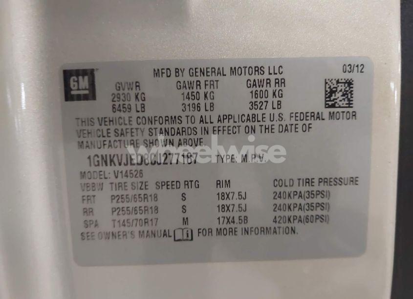 Photo 9 of 2012 Chevrolet Traverse 2LT (VIN 1GNKVJED8CJ277187)