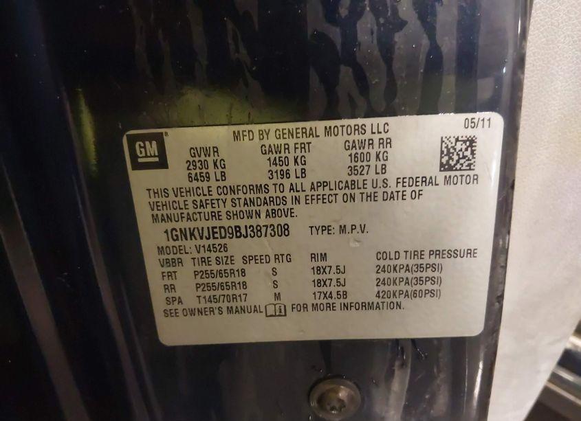 Photo 9 of 2011 Chevrolet Traverse 2LT (VIN 1GNKVJED9BJ387308)