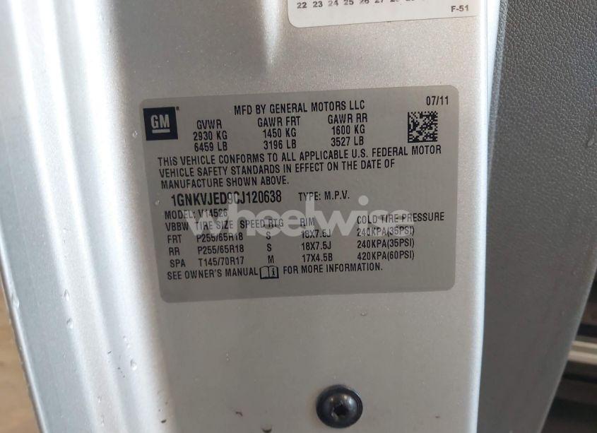 Photo 9 of 2012 Chevrolet Traverse 2LT (VIN 1GNKVJED9CJ120638)