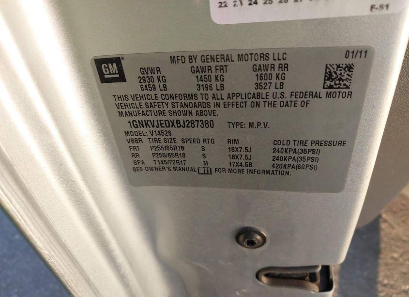 Photo 9 of 2011 Chevrolet Traverse 2LT (VIN 1GNKVJEDXBJ287380)