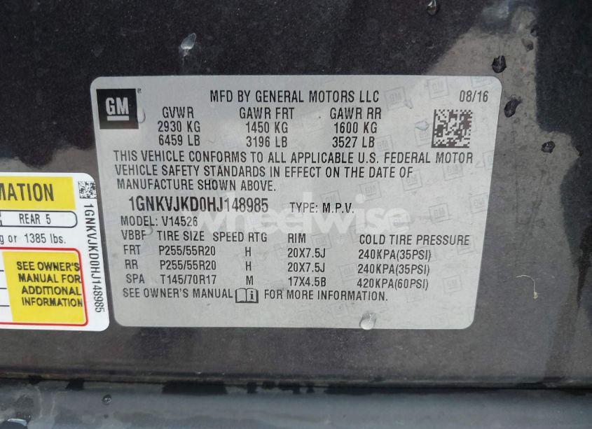 Photo 9 of 2017 Chevrolet Traverse PREMIER (VIN 1GNKVJKD0HJ148985)