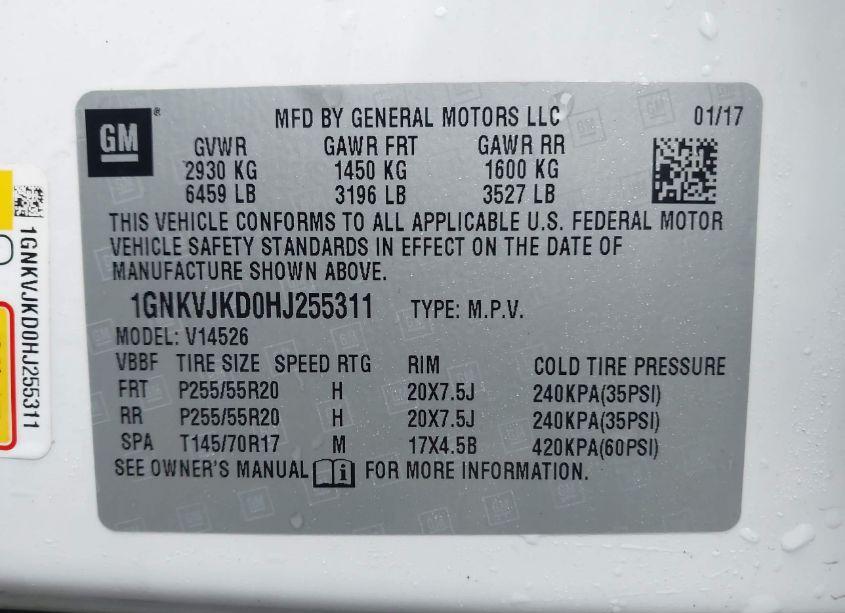 Photo 9 of 2017 Chevrolet Traverse PREMIER (VIN 1GNKVJKD0HJ255311)