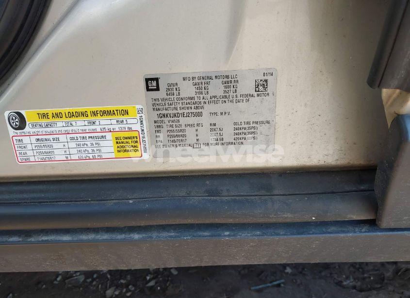 Photo 9 of 2014 Chevrolet Traverse LTZ (VIN 1GNKVJKD1EJ275000)