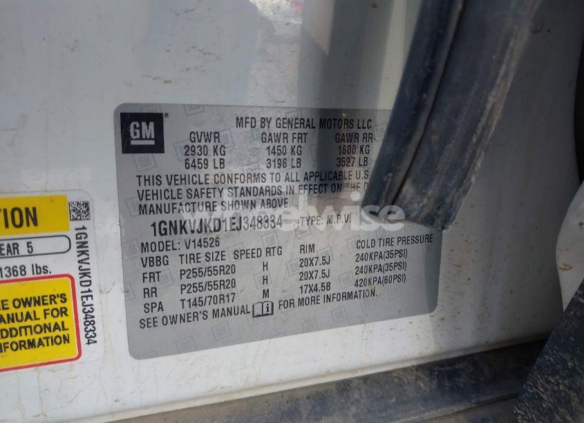 Photo 9 of 2014 Chevrolet Traverse LTZ (VIN 1GNKVJKD1EJ348334)