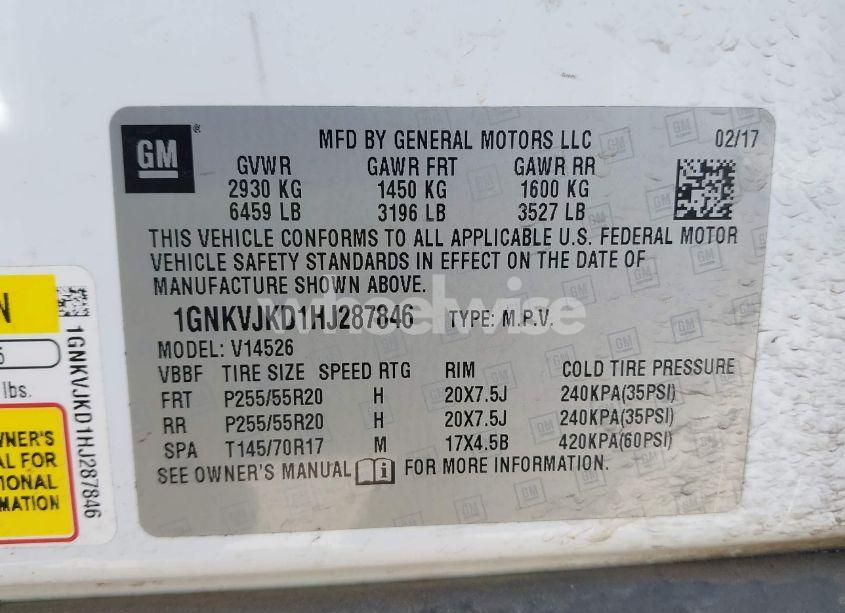 Photo 9 of 2017 Chevrolet Traverse PREMIER (VIN 1GNKVJKD1HJ287846)