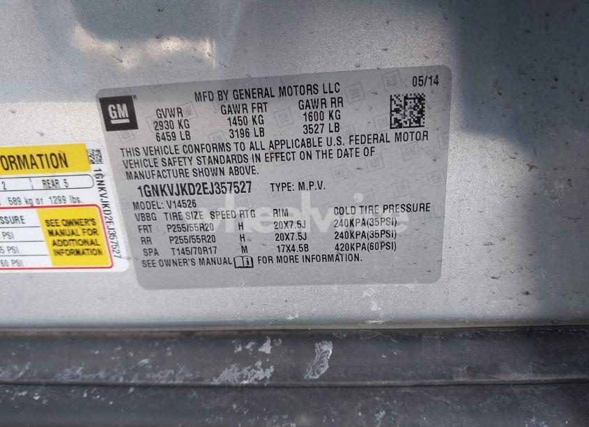 Photo 9 of 2014 Chevrolet Traverse LTZ (VIN 1GNKVJKD2EJ357527)