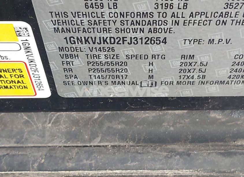 Photo 9 of 2015 Chevrolet Traverse LTZ (VIN 1GNKVJKD2FJ312654)