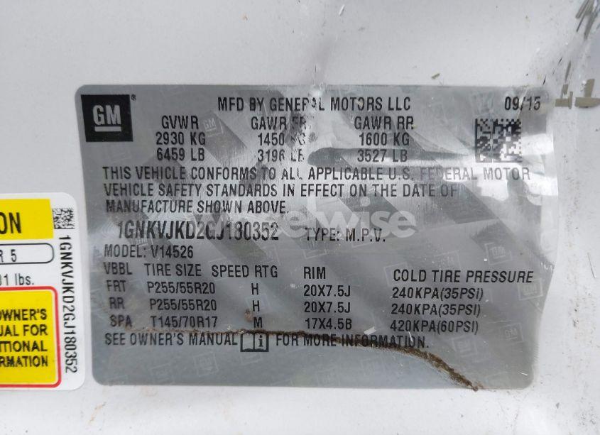 Photo 9 of 2016 Chevrolet Traverse LTZ (VIN 1GNKVJKD2GJ180352)