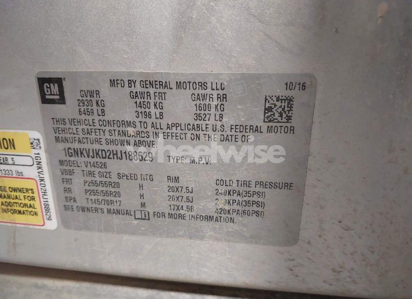 Photo 9 of 2017 Chevrolet Traverse PREMIER (VIN 1GNKVJKD2HJ188629)