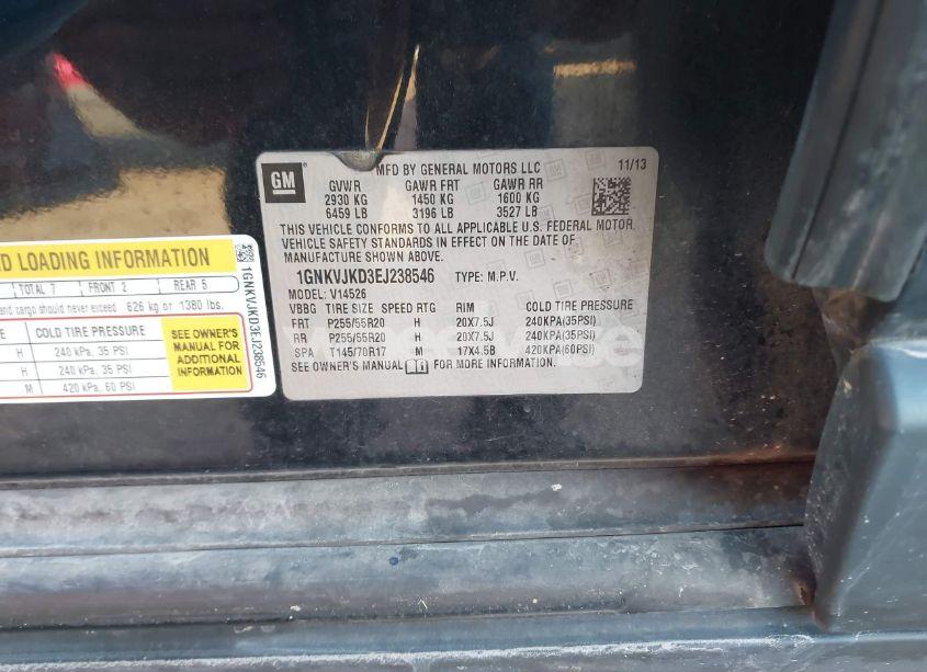 Photo 9 of 2014 Chevrolet Traverse LTZ (VIN 1GNKVJKD3EJ238546)