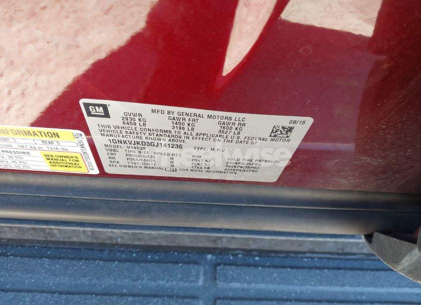 Photo 9 of 2016 Chevrolet Traverse LTZ (VIN 1GNKVJKD3GJ141236)