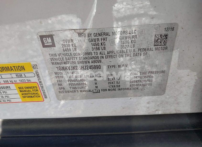 Photo 9 of 2017 Chevrolet Traverse PREMIER (VIN 1GNKVJKD3HJ245890)