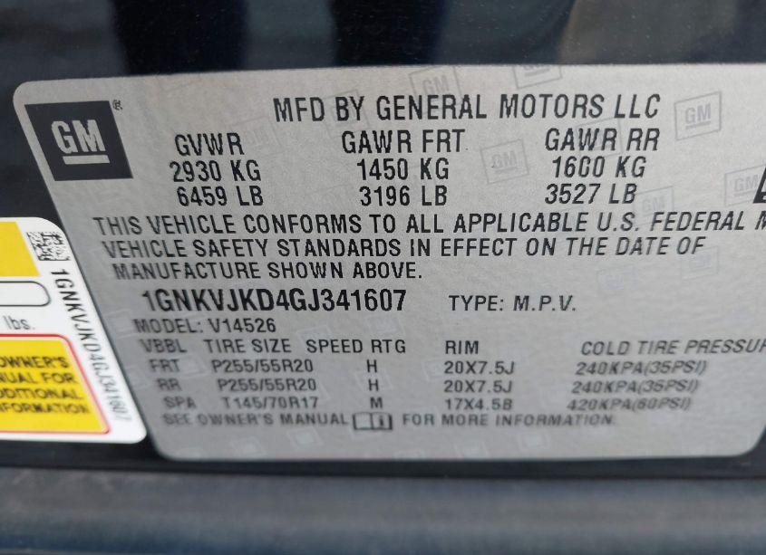 Photo 9 of 2016 Chevrolet Traverse LTZ (VIN 1GNKVJKD4GJ341607)