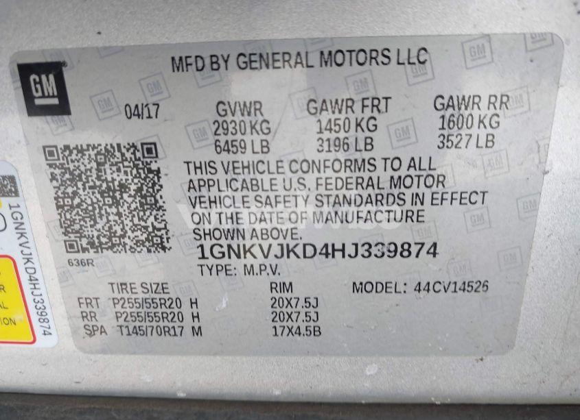 Photo 9 of 2017 Chevrolet Traverse PREMIER (VIN 1GNKVJKD4HJ339874)