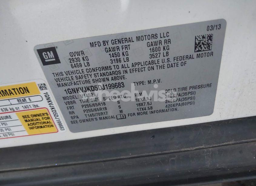 Photo 9 of 2013 Chevrolet Traverse 2LT (VIN 1GNKVJKD5DJ199683)