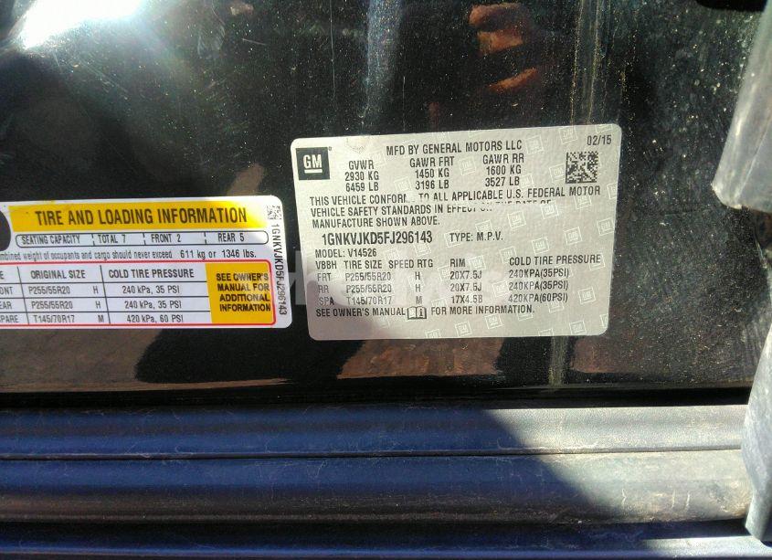 Photo 9 of 2015 Chevrolet Traverse LTZ (VIN 1GNKVJKD5FJ296143)