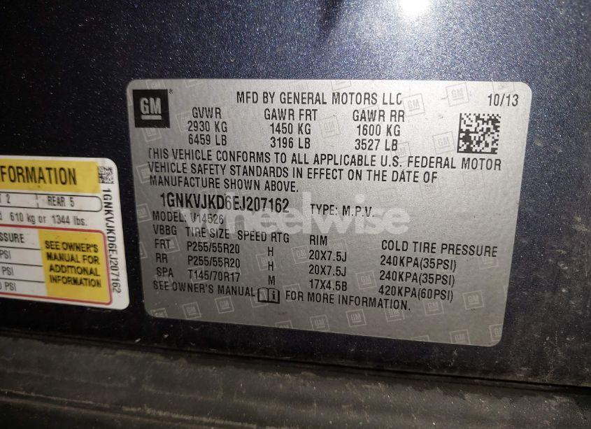 Photo 9 of 2014 Chevrolet Traverse LTZ (VIN 1GNKVJKD6EJ207162)