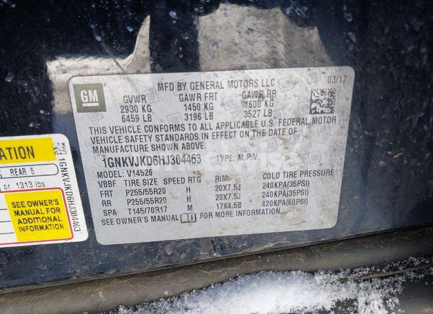 Photo 9 of 2017 Chevrolet Traverse PREMIER (VIN 1GNKVJKD6HJ304463)