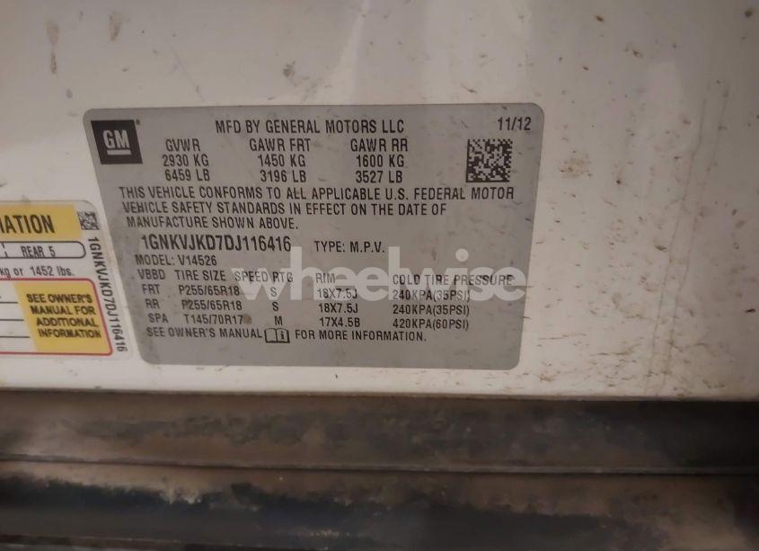 Photo 9 of 2013 Chevrolet Traverse 2LT (VIN 1GNKVJKD7DJ116416)