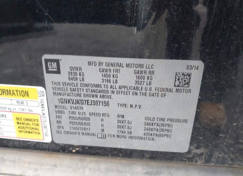 Photo 9 of 2014 Chevrolet Traverse LTZ (VIN 1GNKVJKD7EJ307156)