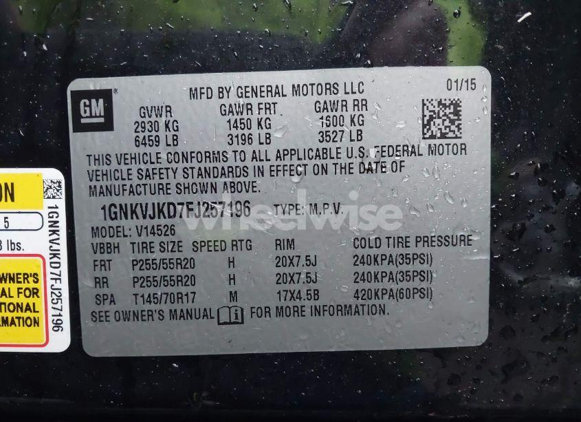 Photo 9 of 2015 Chevrolet Traverse LTZ (VIN 1GNKVJKD7FJ257196)