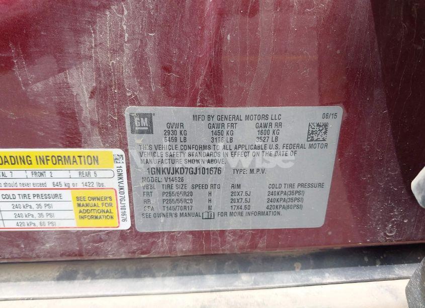 Photo 9 of 2016 Chevrolet Traverse LTZ (VIN 1GNKVJKD7GJ101676)