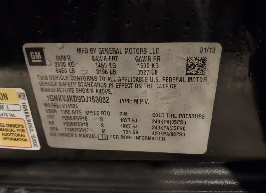 Photo 9 of 2013 Chevrolet Traverse 2LT (VIN 1GNKVJKD9DJ153032)