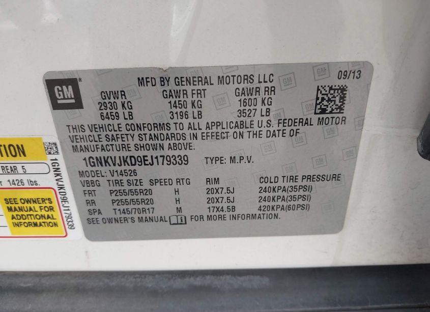 Photo 9 of 2014 Chevrolet Traverse LTZ (VIN 1GNKVJKD9EJ179339)