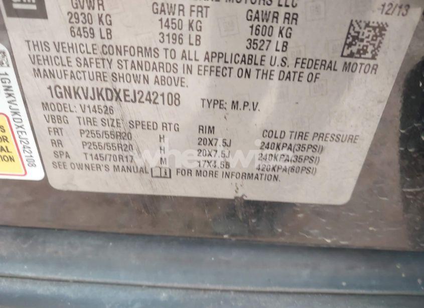 Photo 9 of 2014 Chevrolet Traverse LTZ (VIN 1GNKVJKDXEJ242108)